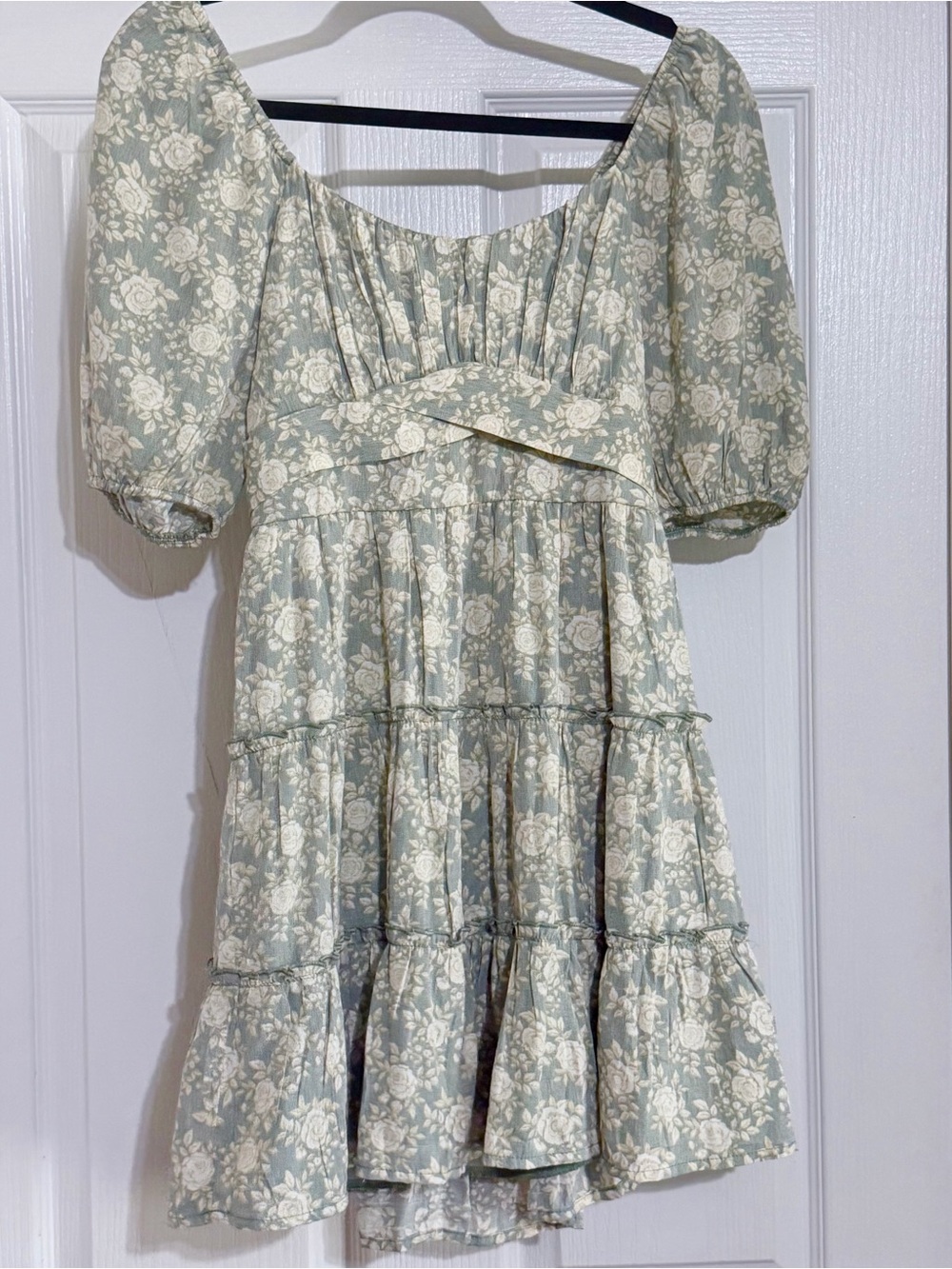 Trixxi Sage and Cream Floral Mini Dress